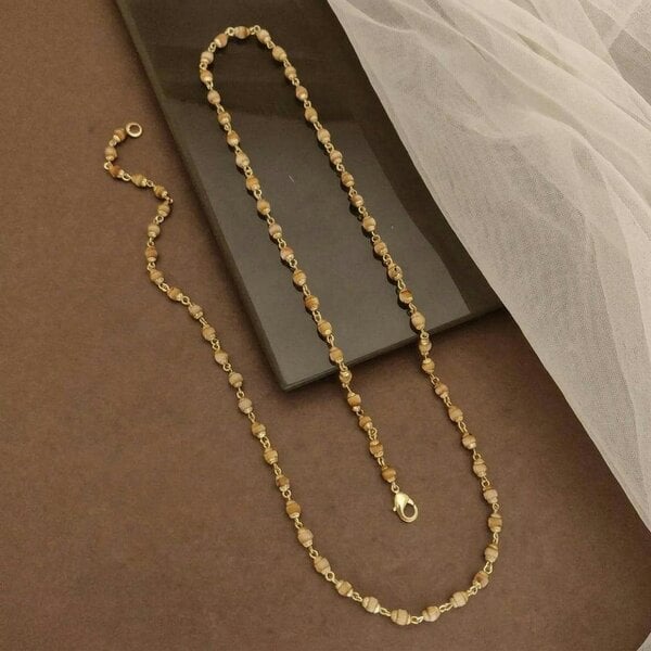 The Colourful Aura Gold Plated Tulsi Beaded Long Chain Necklace Mala