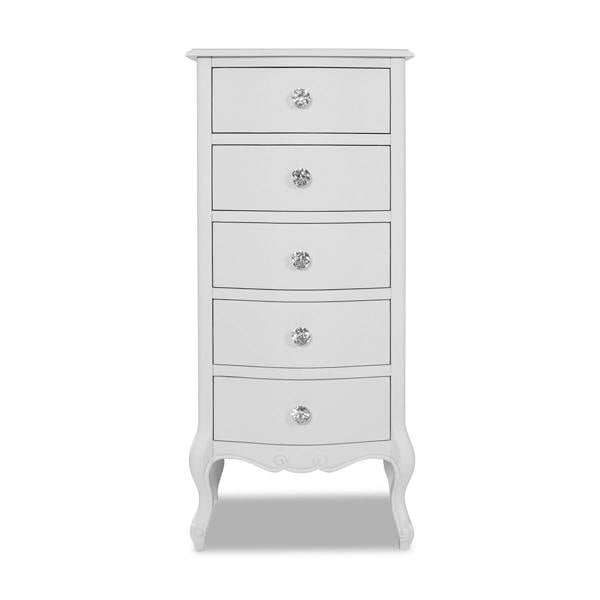 Statement Furniture Juliette Tallboy 5 Drawer with Crystal Handles French Style Bedroom Chest