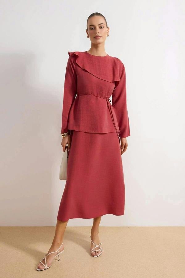 WOVCOR Belted Woven Dress