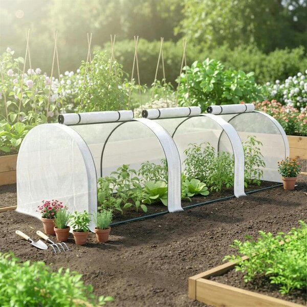 295 x 100 cm Low Tunnel Greenhouse - White - White