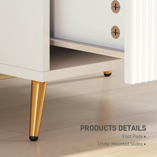 Wyld Haus Yoha White and Gold Ribbed 2 Drawer Bedside Table