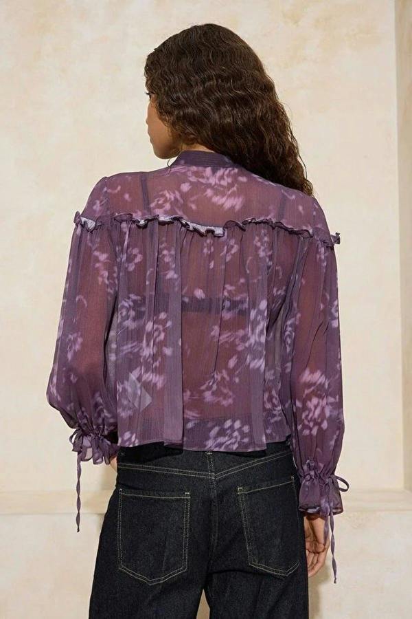 WOVCOR Unlined Shirt with Floral Ruffle Detail