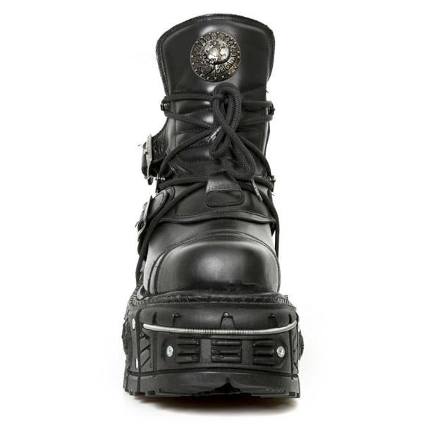 New Rock M-TANK007-S1 Black Leather Gothic Combat Platform Ankle Boots