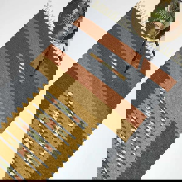 HOMESCAPES Lundi Orange & Blue Kilim Cotton & Jute Rug