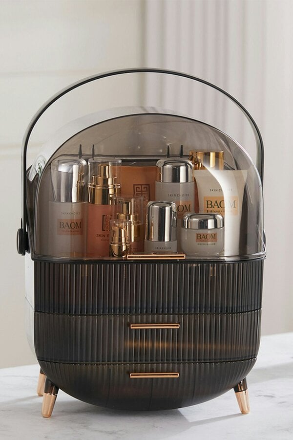 Living and Home Cosmetic Makeup Organizer Skincare Display Box with 2 Layers Of Storage Boxes & Elegant Transparent Lid with Drawers & Handle
