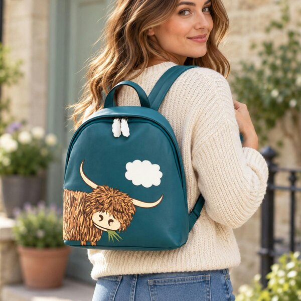Mala Leather Highland Cow Genuine Leather Ladies Rucksack Backpack - Teal