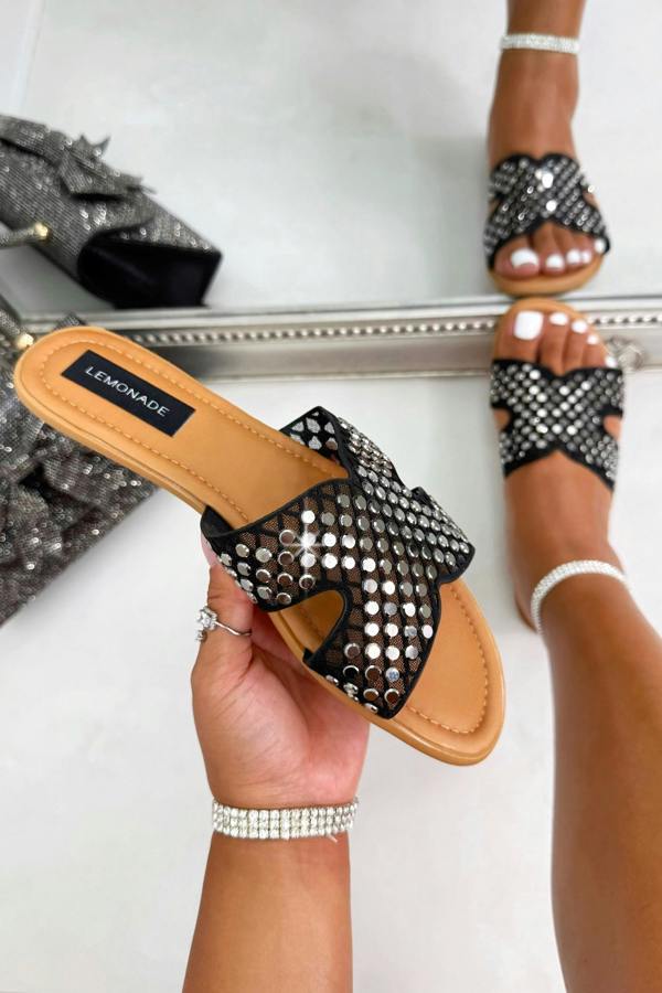 Love Lemonade Crystal Luxe Link Sliders Black