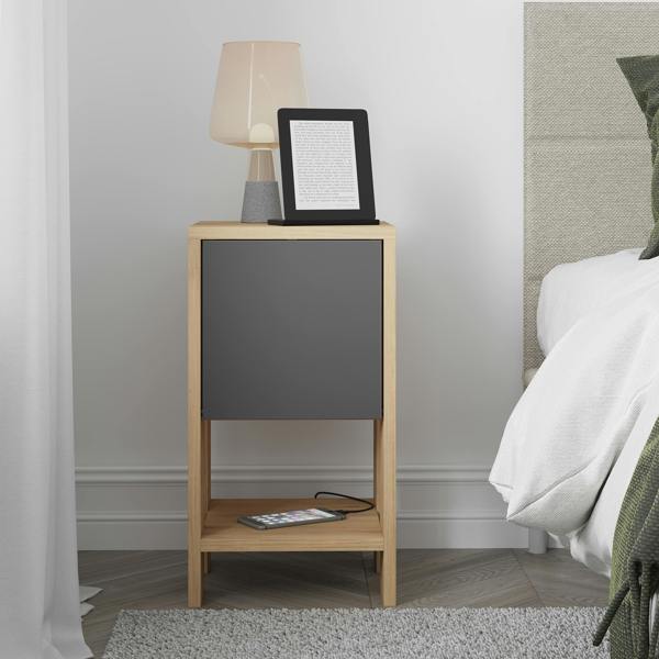 Decortie Ema Modern Bedside Table with Storage Drop-Door Cabinet 30cm Width