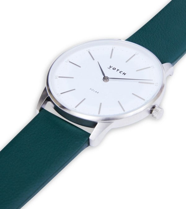 Votch Silver & Forest Green Watch | Solar Classic