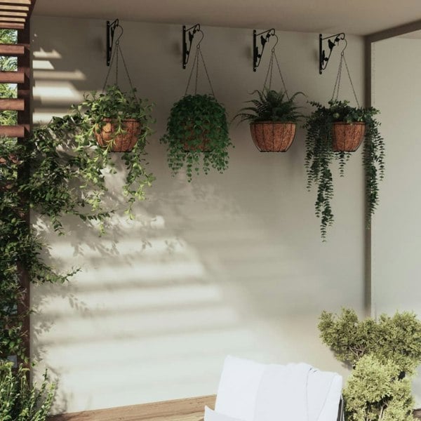Berkfield Hanging Basket Brackets with Planters 4 pcs Black Steel