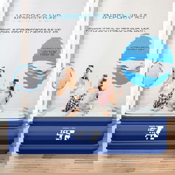 Get Fit Blow Up Air Bed with Built In Electric Pump- Free Pillow - Elevated Air Mattress - King