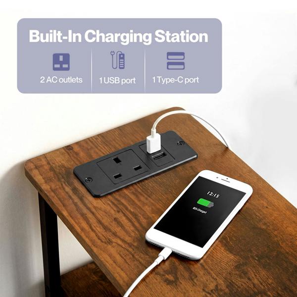 Levede Bedside Table with LED Light Charging 3 Fabric Drawers Storage Brown