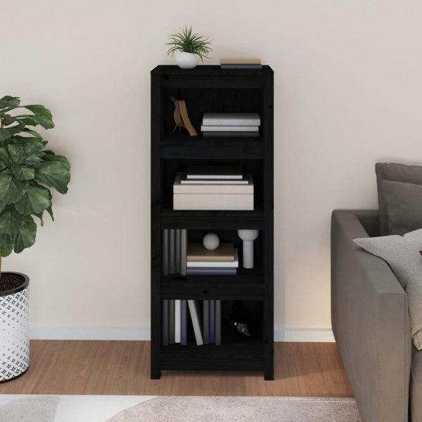 Berkfield Book Cabinet Black 50x35x125.5 cm Solid Wood Pine