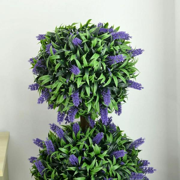 Artificial lavender ball tree canopy, bright green leaves with small purple flower clusters