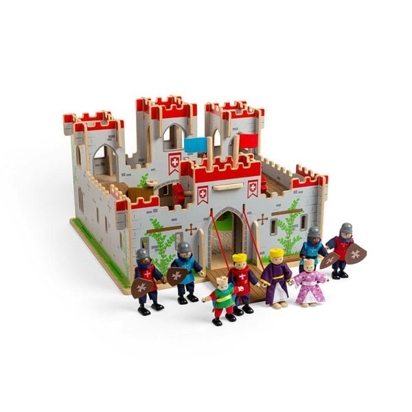 Bigjigs Toys Wooden King George's Castle Bundle With Knights And Royal Family Dolls