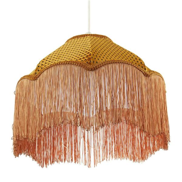 Golden Ochre Victorian Scallop Pendant Light Shade with Long Tassels Image 5