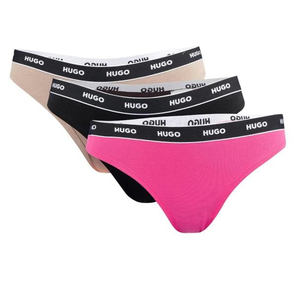 Hugo Womens/Ladies Stripe Thong (Pack of 3) - Pink/Black/Beige - 