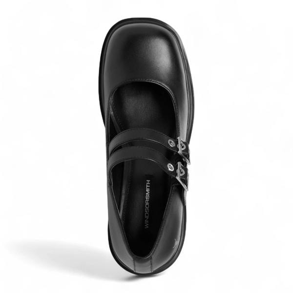 Windsorsmuth Lessons - Women's Black Leather Chunky Heel Buckle Shoes