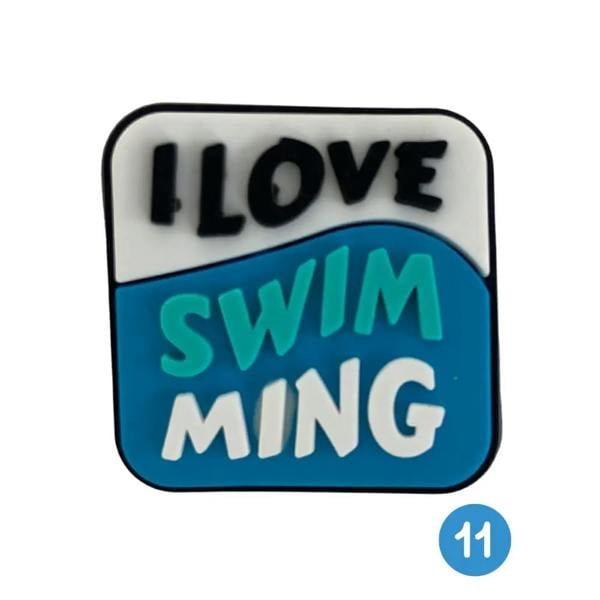 Cute blue and white I love swimming charm for Simply Swim swimming shoe charms