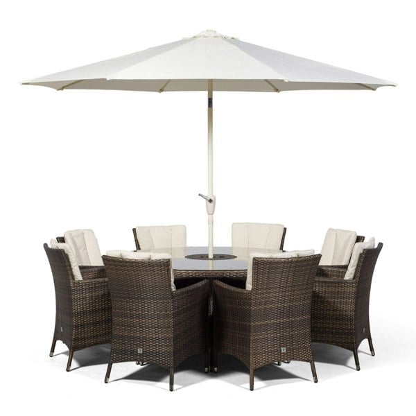 Giardino Savannah Round 8 Seater Rattan Patio Dining Set with Ice Bucket Drinks Cooler