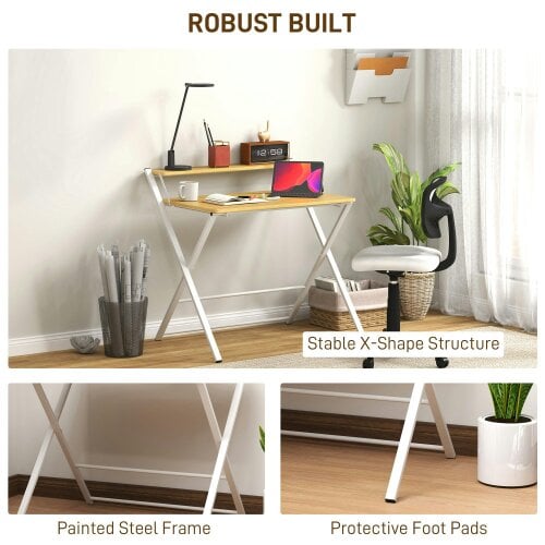 Wyld Haus Lune 86cm Maple Wood Effect Folding Desk With 2 Tier Storage Shelves