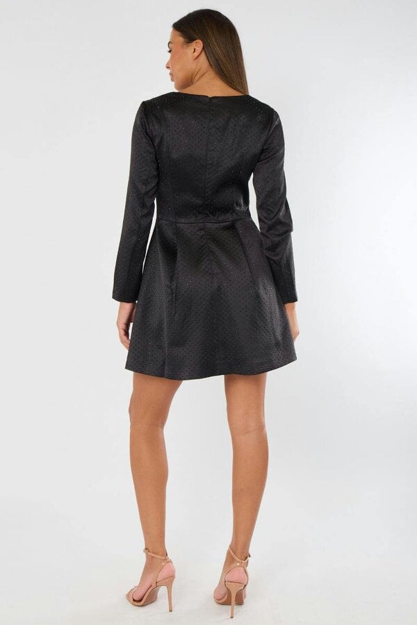 Long Sleeve Black Sequin Mini Dress with Pockets