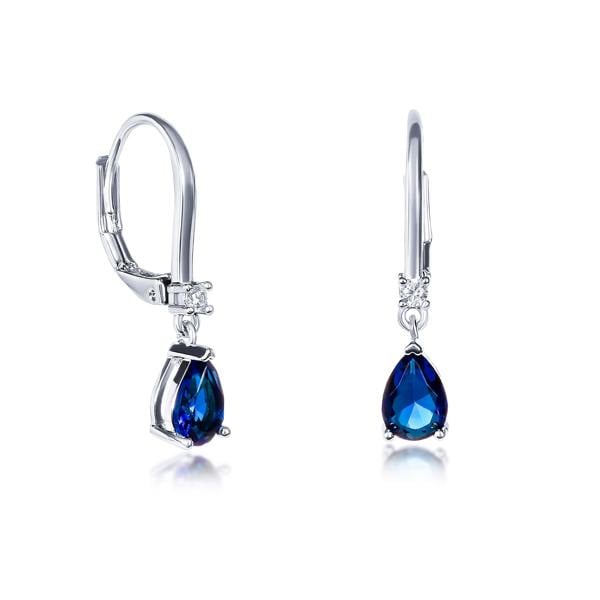 Zavana Silver Small Pear Shaped Blue Cubic Zirconia Leverback Drop Earrings For Women