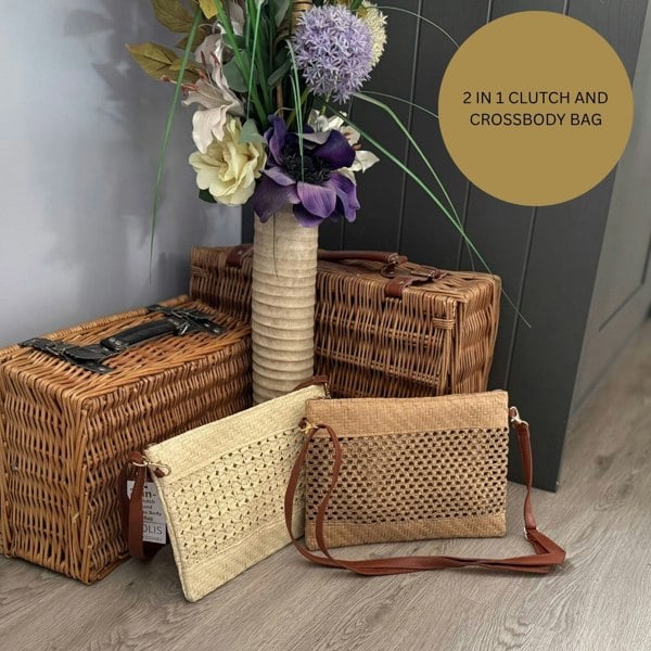 Solis Accessories Straw-Effect 2‑in‑1 Clutch and Crossbody Bag