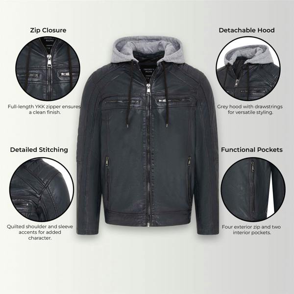 Infinity Leather Men's Hooded Biker Lamb Leather Jacket - Burten