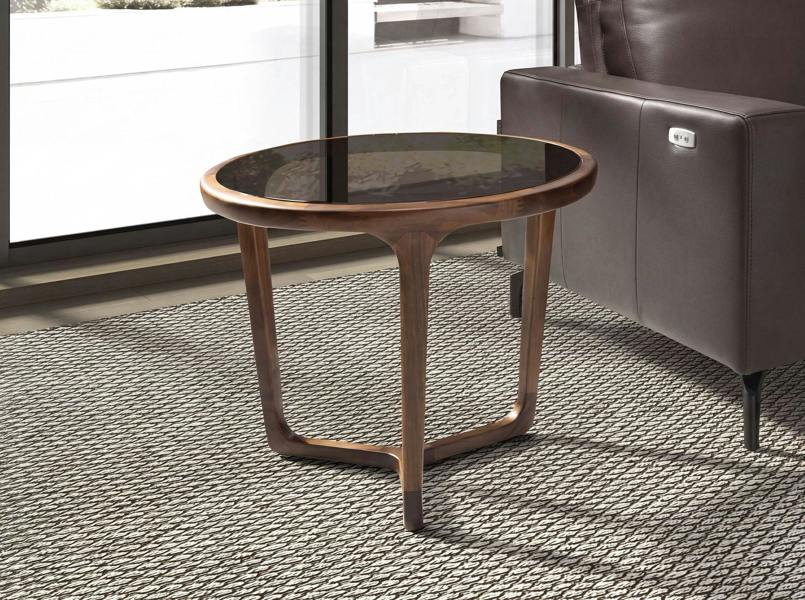 Angel Cerdá Round Brown Smoked Glass and Walnut Side Table 2155