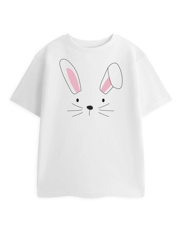 Show Me The Merch Unisex Kids White Bunny Short Sleeved T-Shirt