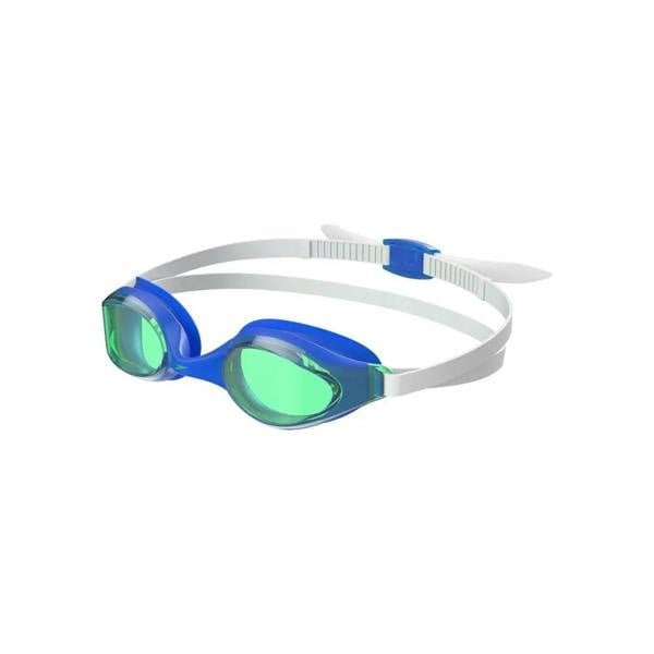 Blue and green Speedo Hyper Flyer Junior swim goggles with white silicone strap