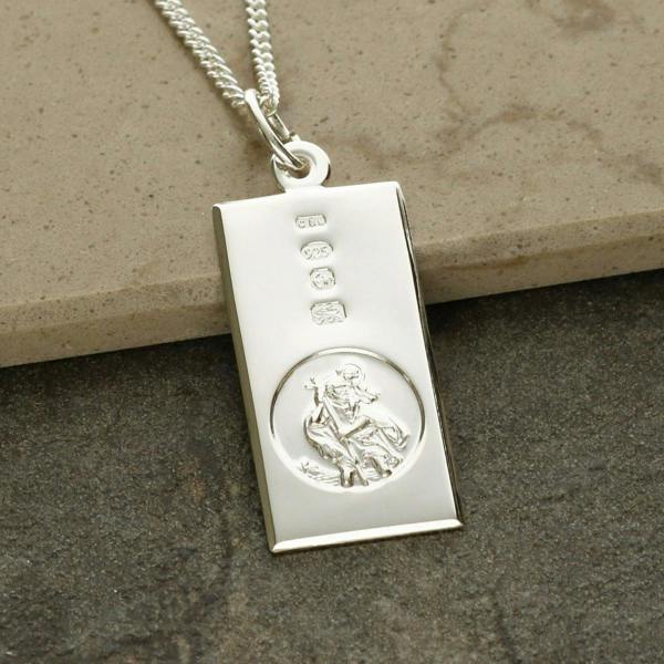 Christopher James of London Sterling Silver Custom Hallmarked St Christopher Ingot With Optional Engraving and Chain