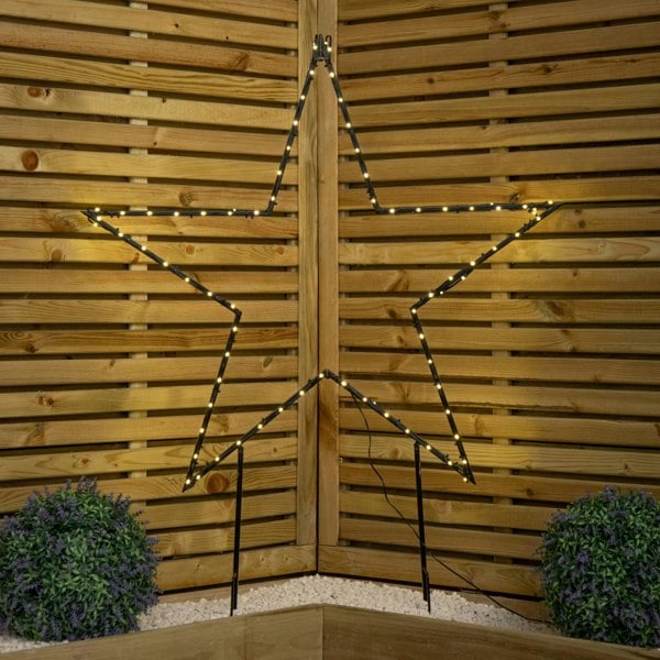 Samuel Alexander 90cm Light up Dewdrop Metal Christmas Star with Garden Stake & Warm White LEDs