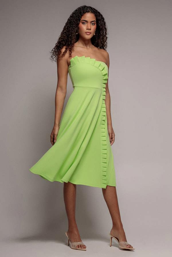 Frilled Halter Neck Strap Midi Dress - Lime DR4205
