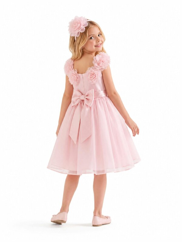 DRESS & Fleur Girls Embellished Tulle Dress with Headband in Pink