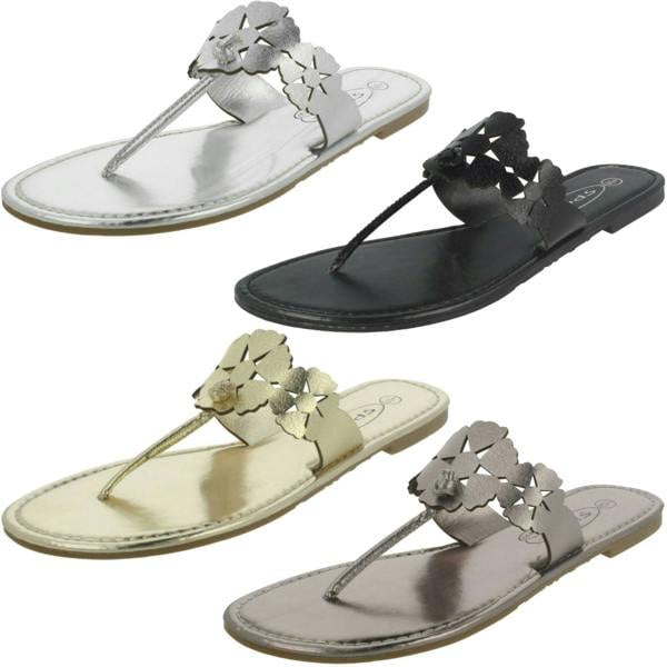 Spot On Ladies Spot On Flat Toe Post Sandal With Flower Design