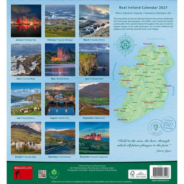 Real Ireland Calendar 2027, Wall Calendars, Month To View, Travel, Gift