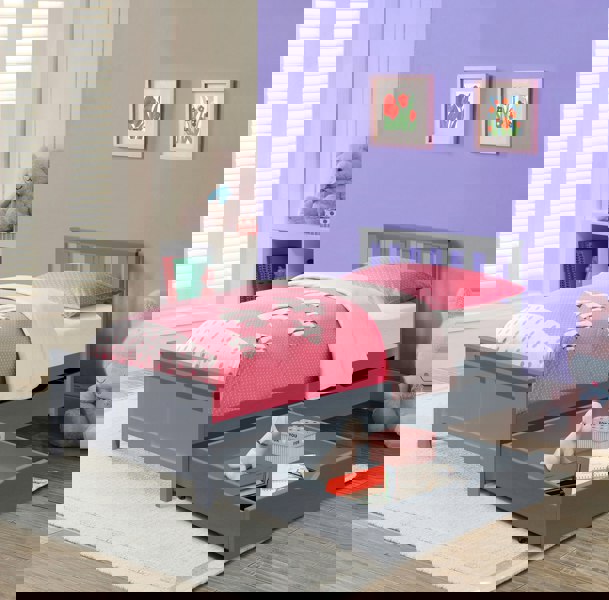 Comfy Living 3ft Wooden Bedframe With 2 Pull Out Drawers Caramel Grey White Bedroom Furniture