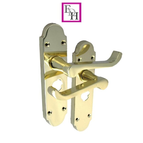 EDH Door Hardware Epsom Victorian Scroll Brass Plated Privacy Bathroom Modern Door Handles 2 Pairs