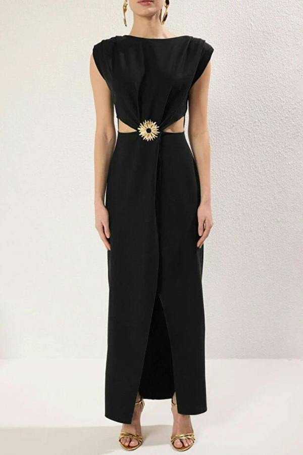 WOVCOR Woven Long Elegant Evening Dress with Accessory Details