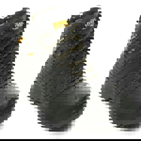 DeWalt Murray Mens Lace Up Safety Work Steel Toe/Midsole S7 Ankle Boots, black leather work boots with yellow accents, lace-up design, and padded ankle collar.