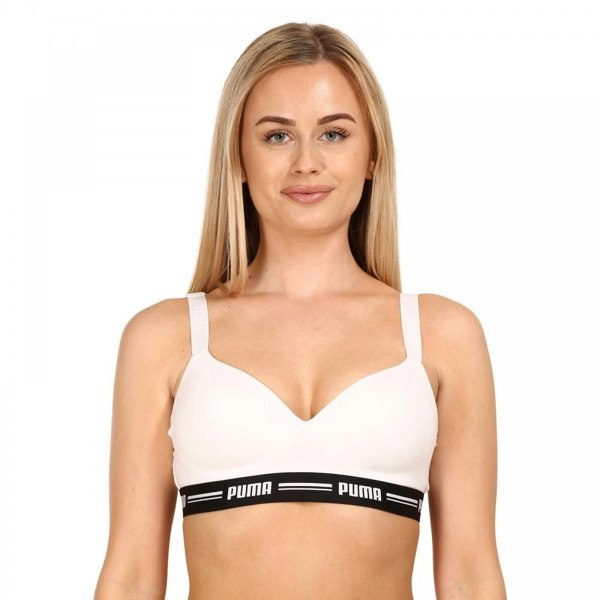 Puma Striped Logo Padded Bra Top, White