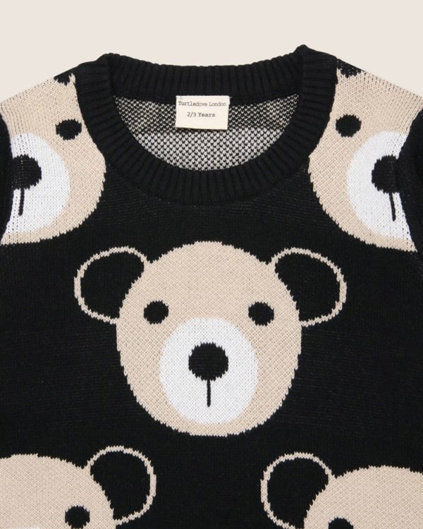 Black knitted Teddybear Print Jumper - image 4