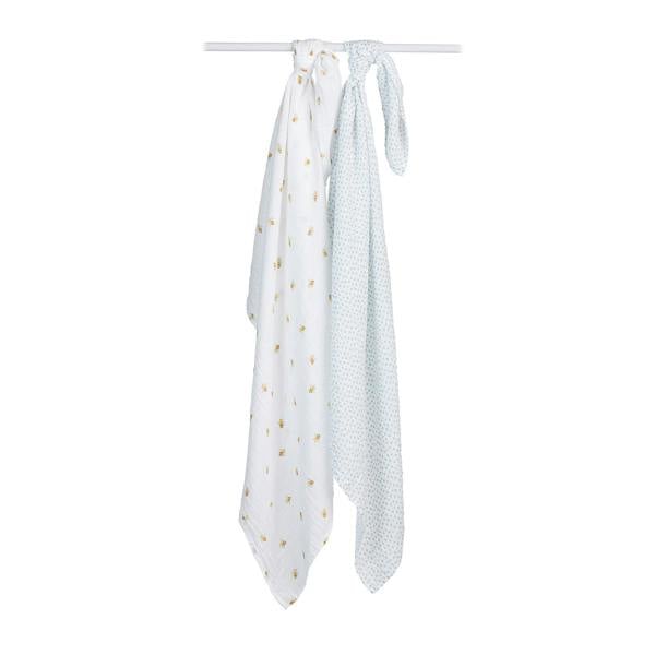 Lulujo - Cotton Swaddle - Bees & Dots - 2 Pack
