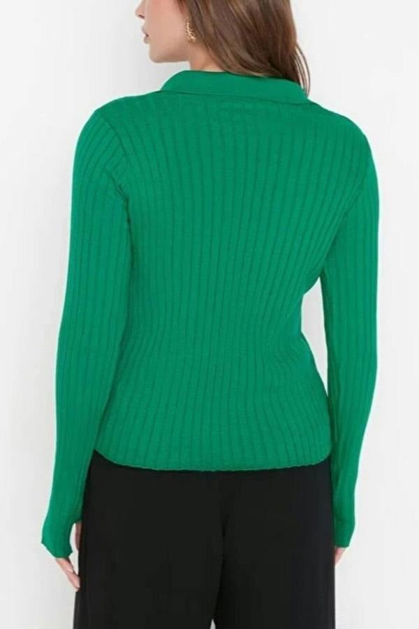 WOVCOR Polo Neck Knit Sweater with Finger Detail