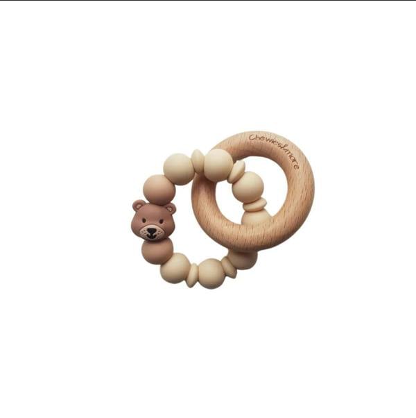 Chewies & More Chewies&more Wooden/Silicone Teething Rings - Bear - Navaho Cream