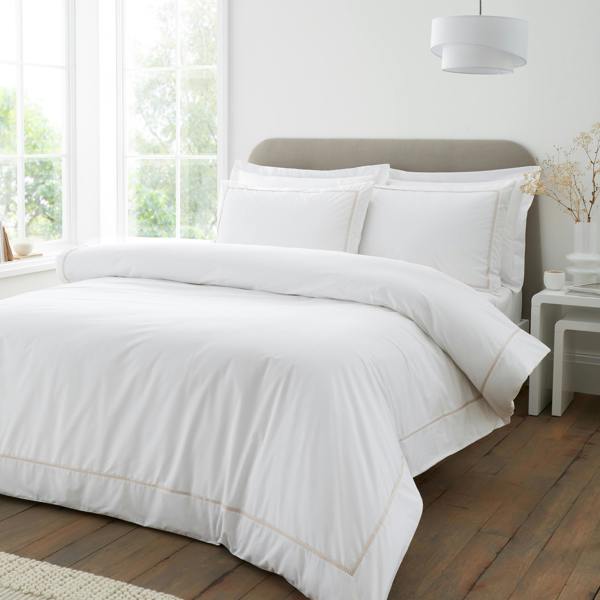 Bianca Contrast Trim 200 Thread Count Cotton Duvet Cover Set White / Natural