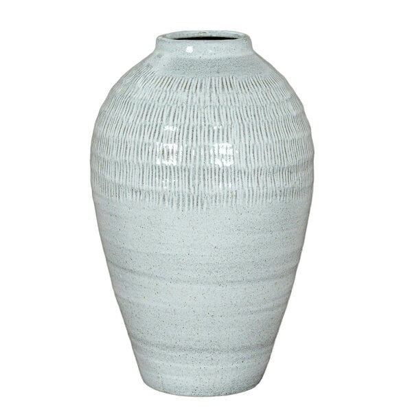 Wyld Haus Terravine White Medium Olpe Ceramic Vase with Textured Finish