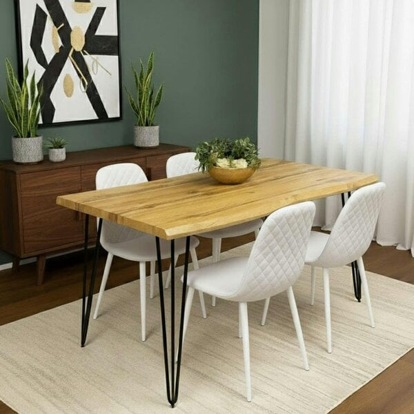 Kosy Koala Dining Table Set With 4 White Gem Pattern Chairs Modern Kitchen Dining Room Furniture